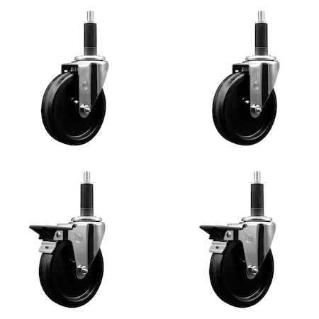 Service Caster 5'' Phenolic Wheel Swivel 1'' Expand Stem Caster Set 2 Brakes, 4PK SCC-EX20S514-PHS-2-PLB-2-1